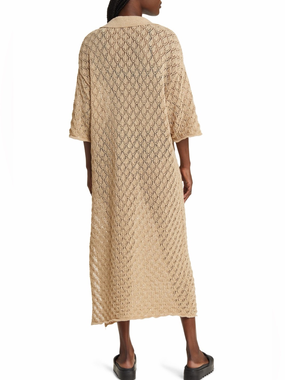 Topshop Pointelle Stitch Polo Sweater Dress Beige Beach Cover Up Maxi Size S - Picture 4 of 10